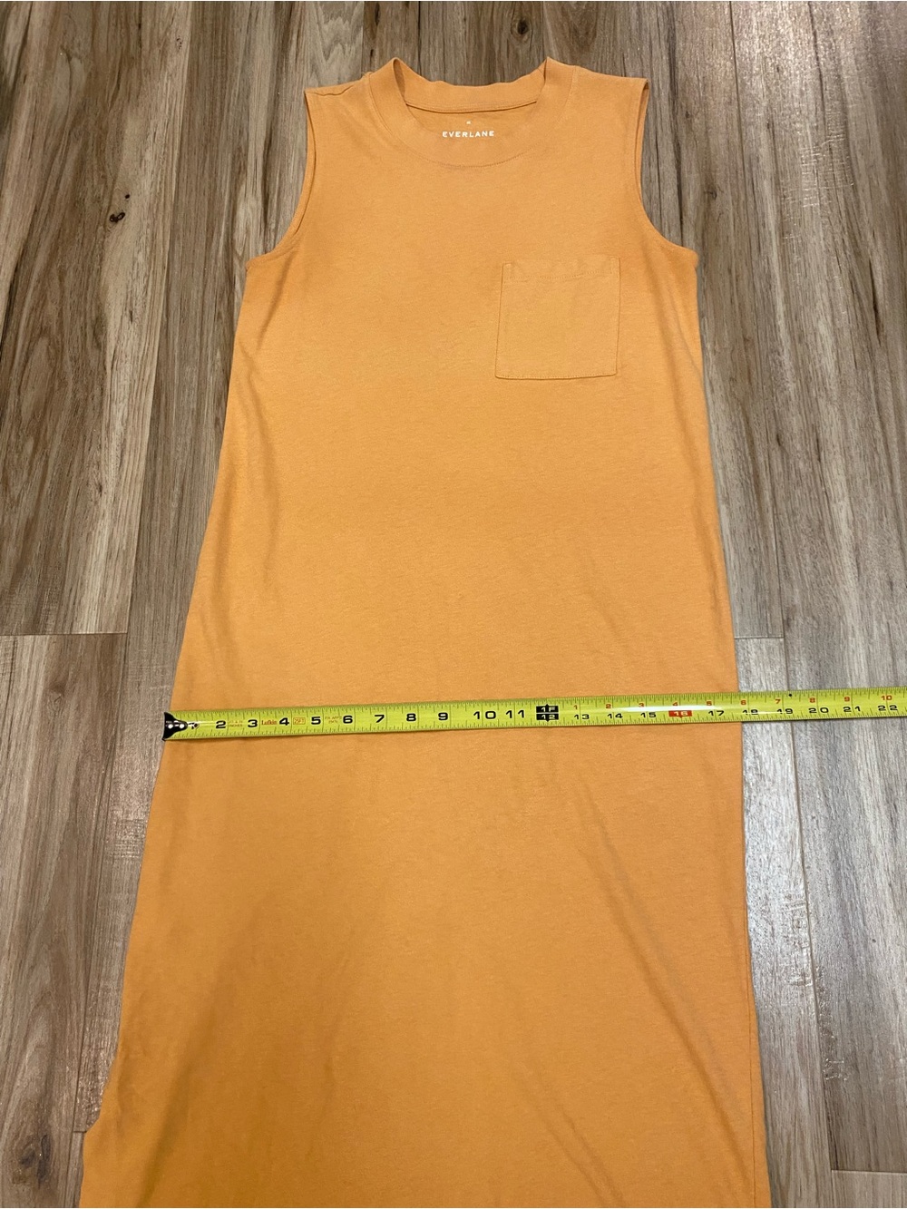 EVERLANE THE WEEKEND 100% COTTON TANK DRESS MIDI CHEST POCKET SIENNA TURMERIC XS - Picture 5 of 9